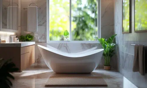 Les tendances de décoration autour d’une baignoire sous une fenêtre